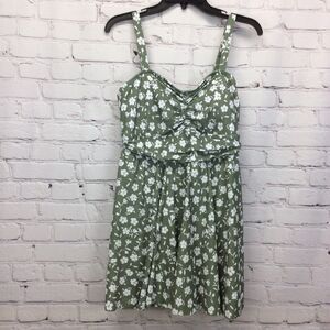 Bloomchic Swim Dress Women's Sz 12 Green/White Ditsy Floral Ruched Empire Waist